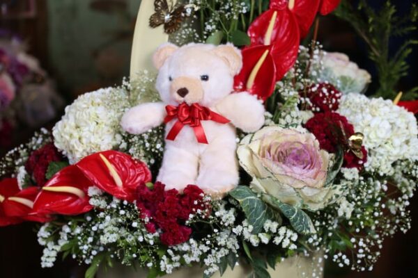 Fresh Flower Arrangement With Teddy Bear - Image 2