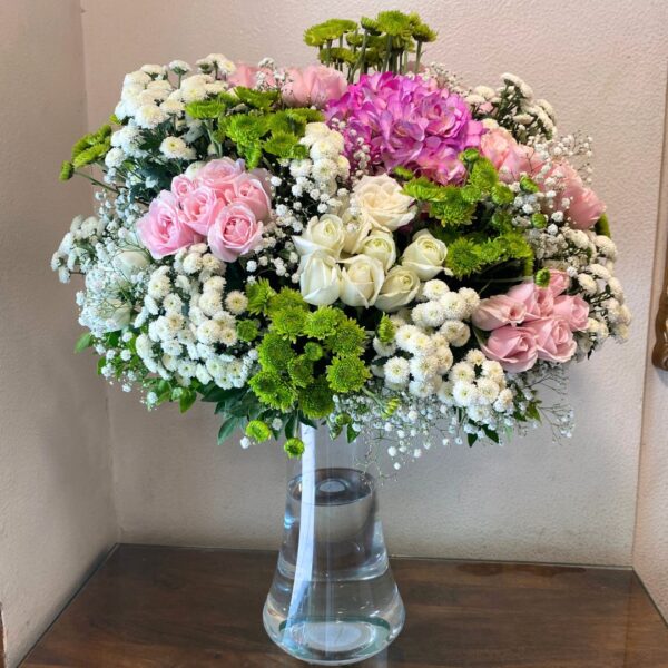 Enchanted Bloom – Roses, Hydrangea & Button Daisy Bouquet